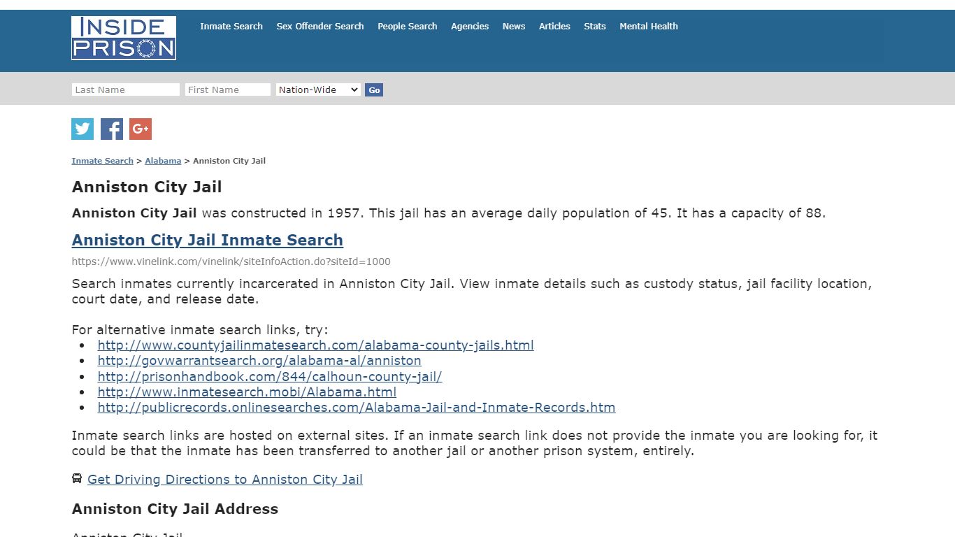 Anniston City Jail - Alabama - Inmate Search - Inside Prison